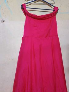 Hot Pink Off-Shoulder Midi Dress