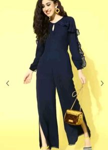 Navy Blue Sequin Sleeve Jumpsuit(Bust-30)