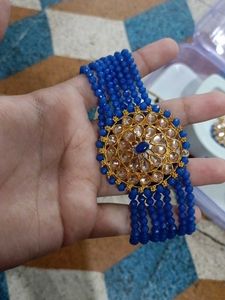 Blue Beaded Jewellery Set with Gold Accents