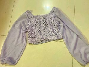 Purple Crochet Puff Sleeve Top