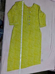 Lime Green Cotton Leheriya Kurti with Gota Patti (