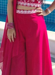 Vibrant Pink Embroidered Fusion Outfit