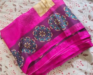 Vibrant Pink Printed Silk Saree