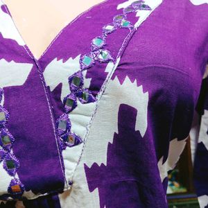 Purple &amp; White Printed Pant Set