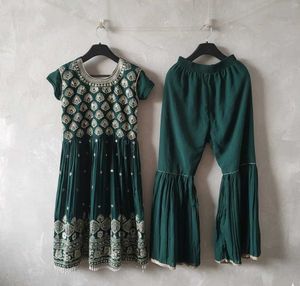 Elegant Green Kurta Set with Sharara Pants