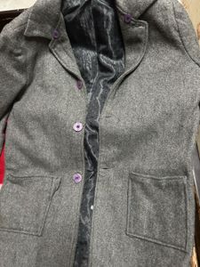 Elegant Grey Trench Coat With Cap