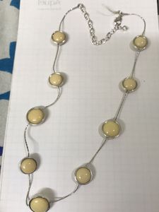 Elegant Cream Stone Silver Necklace