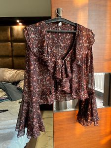 Boho Print Ruffle Bell Sleeve Top