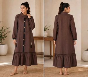 Elegant Brown Button-Up Dress