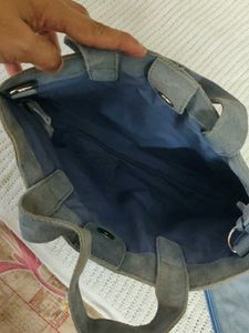 Blue Suede Shoulder Bag with Pouch