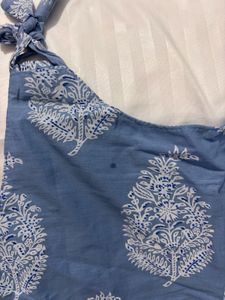 blue block print tie-strap kurti top