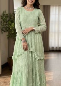 Mint Green Tiered Ethnic Gown