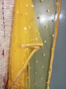 Yellow Net Dupatta with Sequins &amp; Tassels