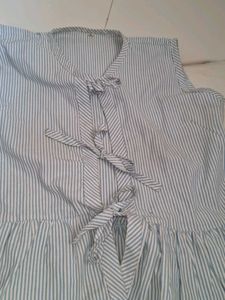 Striped Kurta with Tie-Up Neckline