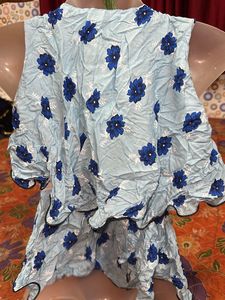 Blue Floral Ruffled Top
