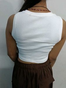 White Cropped Tank Top with Yellow Graphic