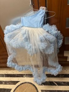 Baby Blue Ruffle Party Dress with a trail