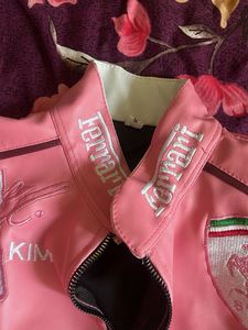 Ferrari Pink White Leather Jacket