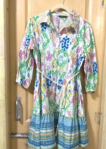 Boho Print Tiered Shirt Dress with Belt