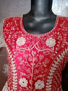 Red Embellished Ethnic Gown Chain Damage