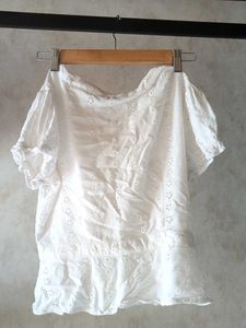 Mast and Harbour White Eyelet Button-Down Top (XS)