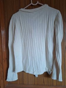 Cream Ribbed Zip-Up Cardigan