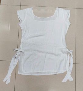 White Square Neck kurti with side bow tie style