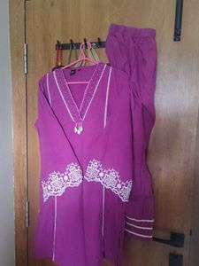Purple Kurta Set with White Embroidery
