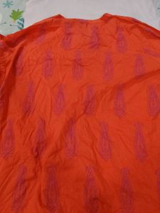 Orange Kurta with Pink Paisley Print