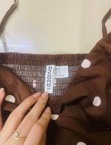 H&amp;M Brown Polka Dot Peplum Strappy Top