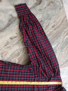 Plaid Puff Sleeve Button-Up Shirt