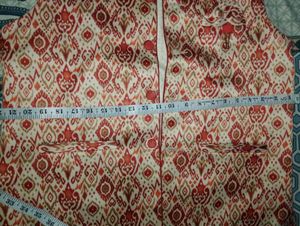 Elegant Red &amp; Cream Ethnic Nehru Jacket with Ikat-
