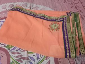 Peach Embroidered Saree
