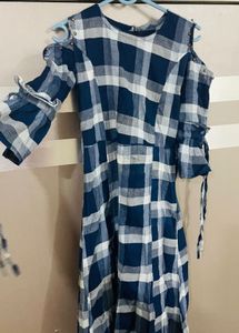 Stylish Korean Blue Cold Shoulder Dress