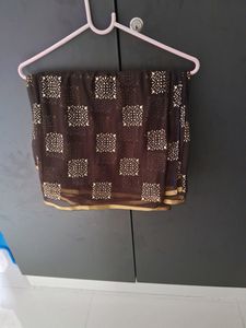 Elegant Brown &amp; Gold Saree