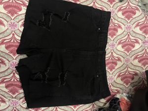 Distressed Black Denim Shorts