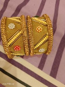 Exquisite Gold Tone Bangles with Embellishments