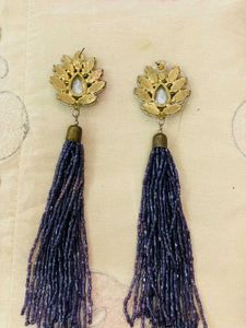 Deep Blue Crystal Tassel Earrings