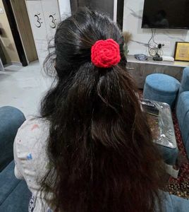 Handmade Crochet Red Rose Hair srunchie