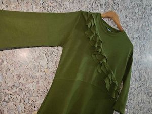 Olive Green Ruffle Detail Dress