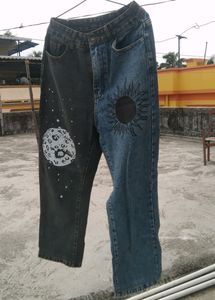 Y2k Patchwork Sun Moon Print Jeans