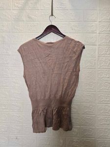 Fitted Peplum Top with Lace Shoulder Detail