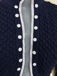 Navy Blue Textured Cropped Cardigan
