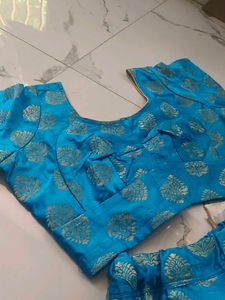Beautiful Blue Brocade Skirt and Blouse Set