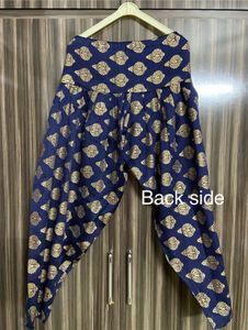 Elegant Gold and Blue Pajama Embroidered Kurta Top