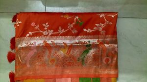 Benarasi Orange Floral Saree