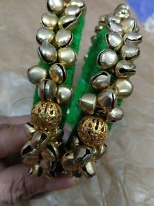 Green Bangles with Golden ghunghroo