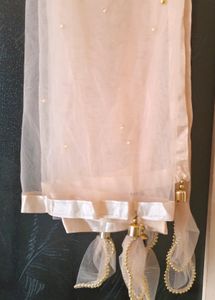 "Pinterest Peach Net Dupatta with Pearl Beads"