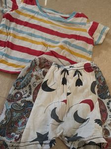 Striped Top &amp; Moon Print Shorts Set