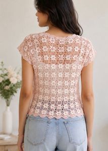 korean Pink Crochet Floral Cardigan